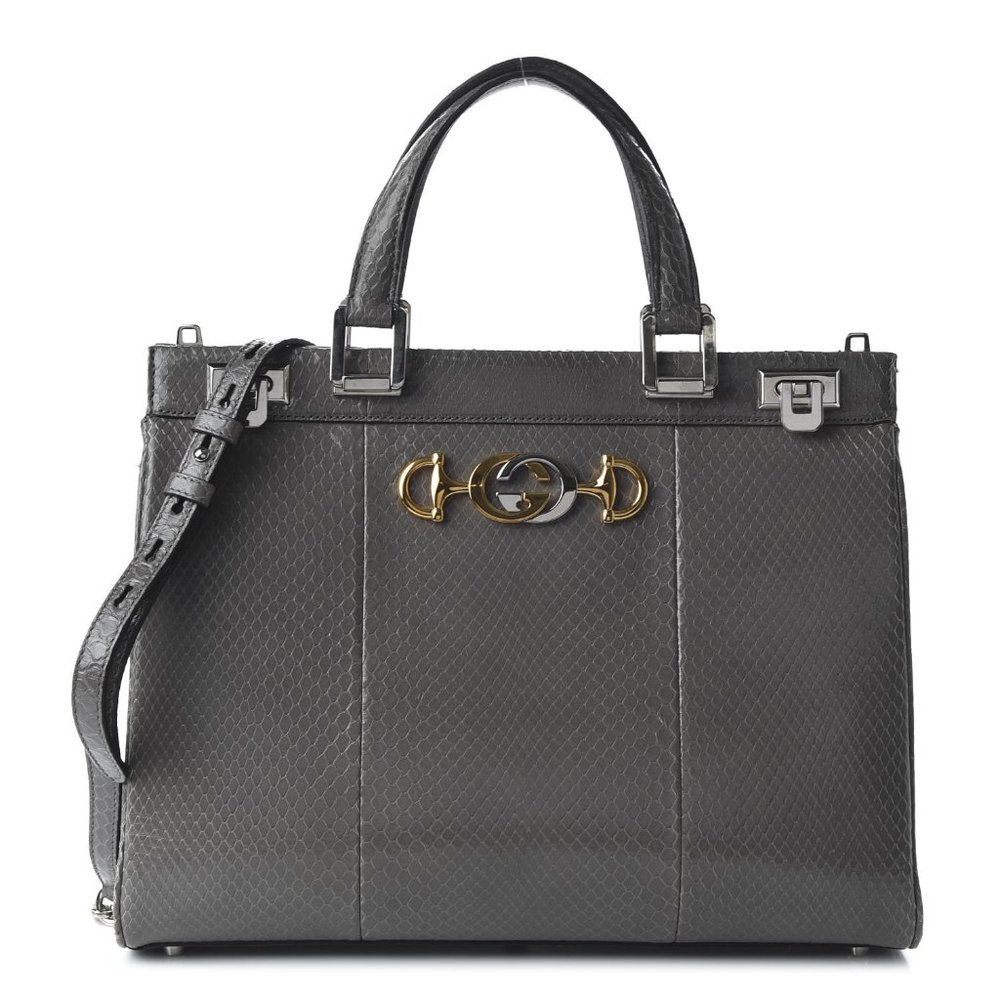 NWT GUCCI GG ZUMI MEDIUM TOP HANDLE PYTHON SATCHEL BAG